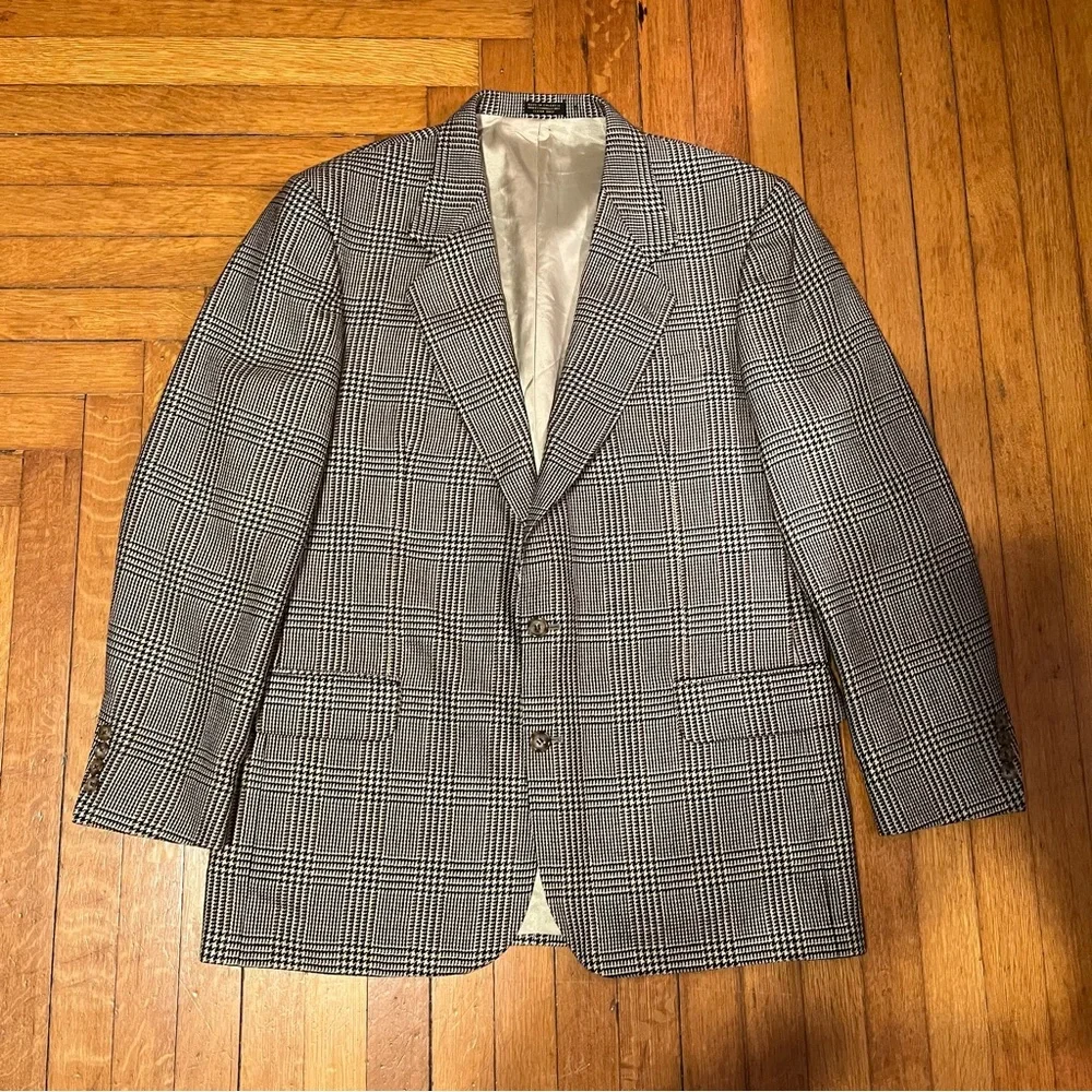 Oscar de la Renta Brown Glen Plaid Blazer Men’s Sz 44L 100% Wool Dark Academia